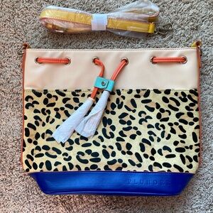 Plunder Blue, Cream, lilac & aqua Crossbody Bag with Leopard Print